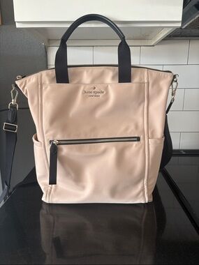 Kate Spade blush nylon convertible tote backpack with black straps
